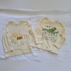 Kids Lot- 2 Cat & Jack Cream Long Sleeve Tees Bear And Dinosaur
